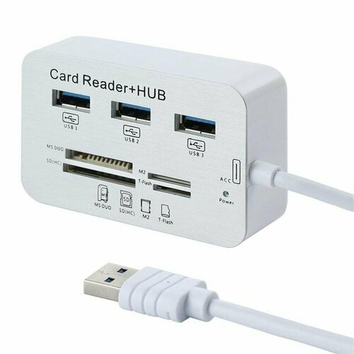 USB хаб-картридер HUB USB 3.0/3.1, 3xUSB, MS DUO, SD (HC), M2, T-Flash, (Caution7768)