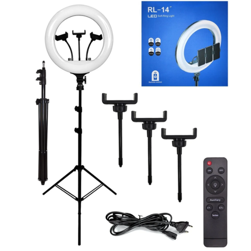Кольцевая лампа 36 см штатив 2 м пульт 3 держателя для телефона Селфи кольцо LED Soft Ring Light RL-14 359000₽