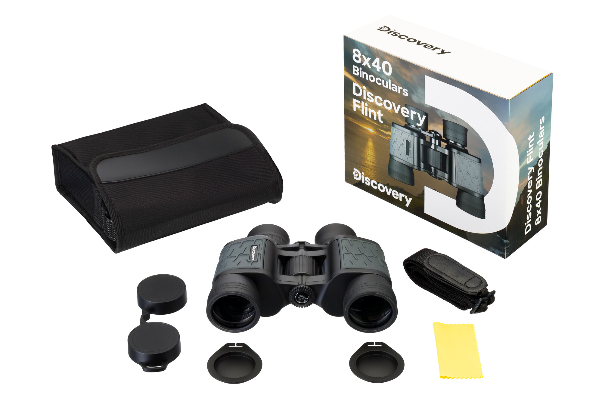 Бинокль Discovery Flint 8x40, материал оптики - BK-7, Porro призмы, корпус алюминий — фото 1