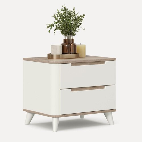 Изображение товара Тумба прикроватная напольная Стефания, с двумя ящиками, 55,7х49,8х42,8 см, Дуб Маувелла PR/Белый, матовая