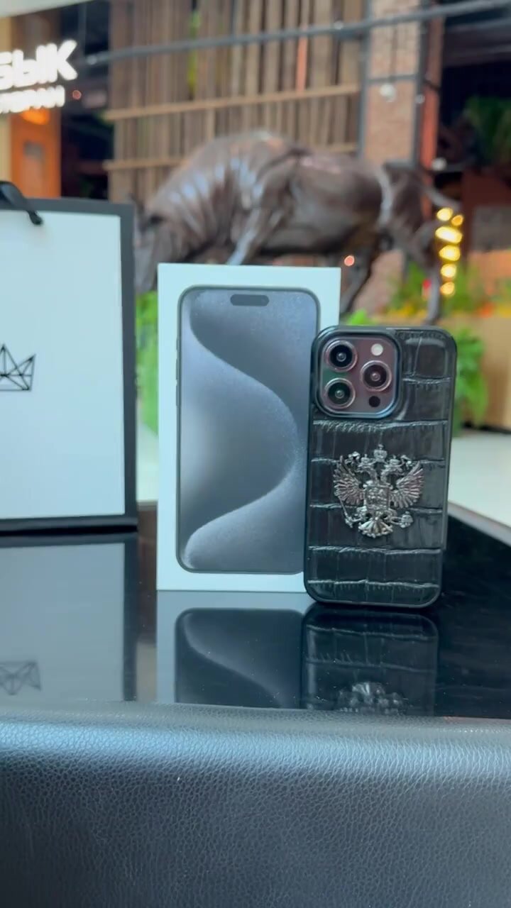 Чехол 13 Pro Max эко кожа с объемным гербом России — фото 1