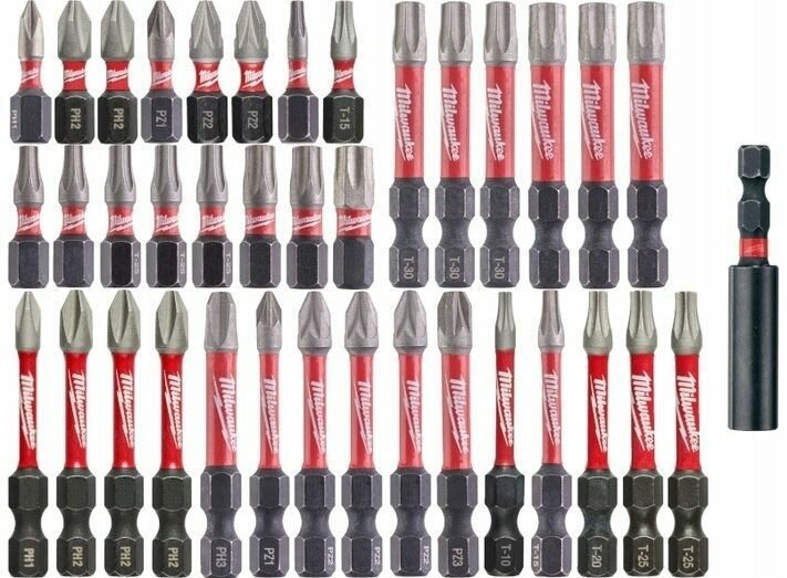 Набор бит Milwaukee Shockwave 4932492009, 38 шт, закаленный наконечник WEAR GUARD цвет красно-черный оригинал — фото 1