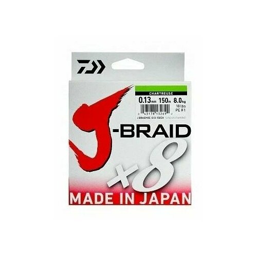 Плетеный шнур DAIWA J-Braid X8 d 0.20 мм, 300 м, 13 кг, салатовый