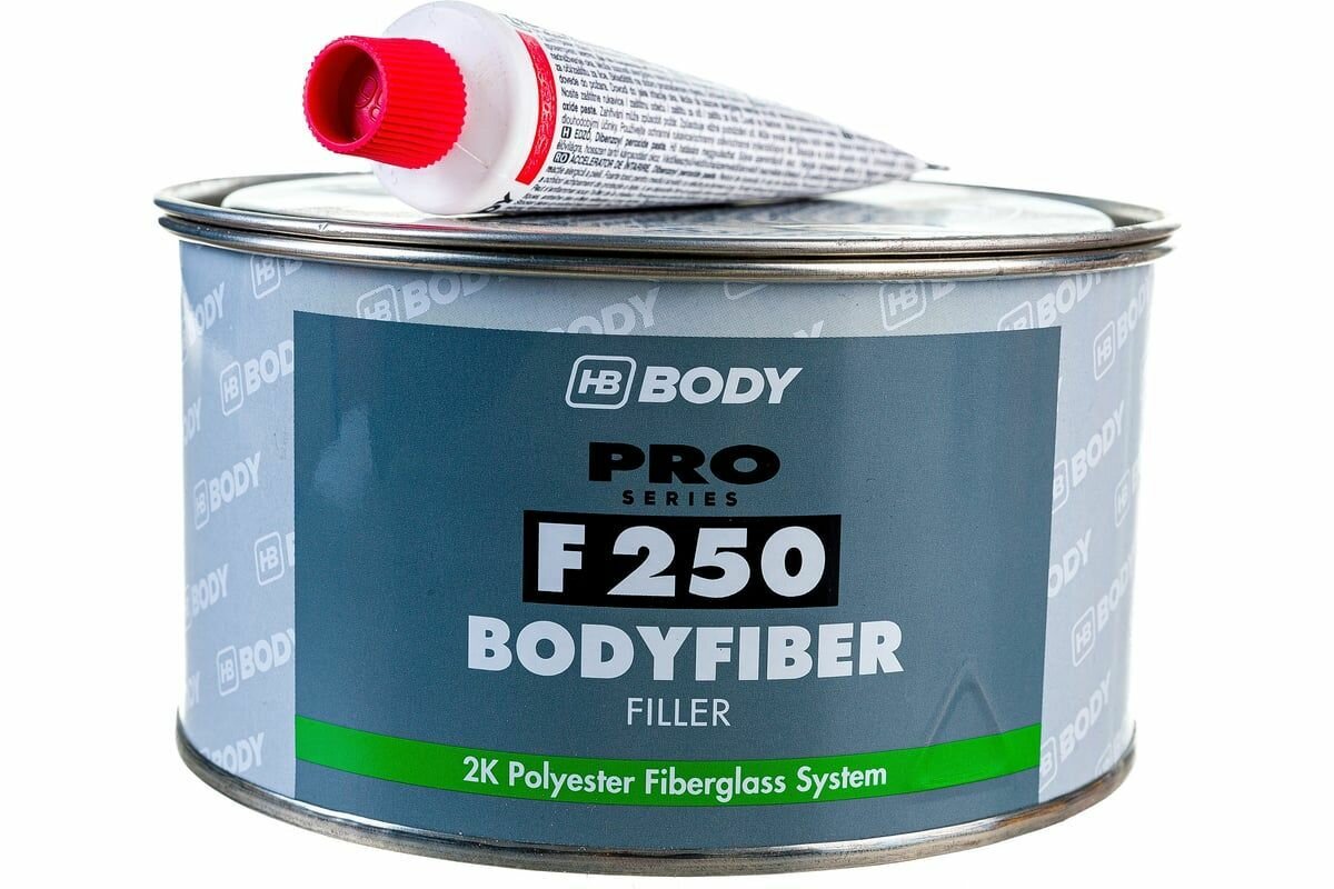 Шпатлевка со стекловолокном HB BODY F250 BODYFIBER, зеленый, банка, 750г