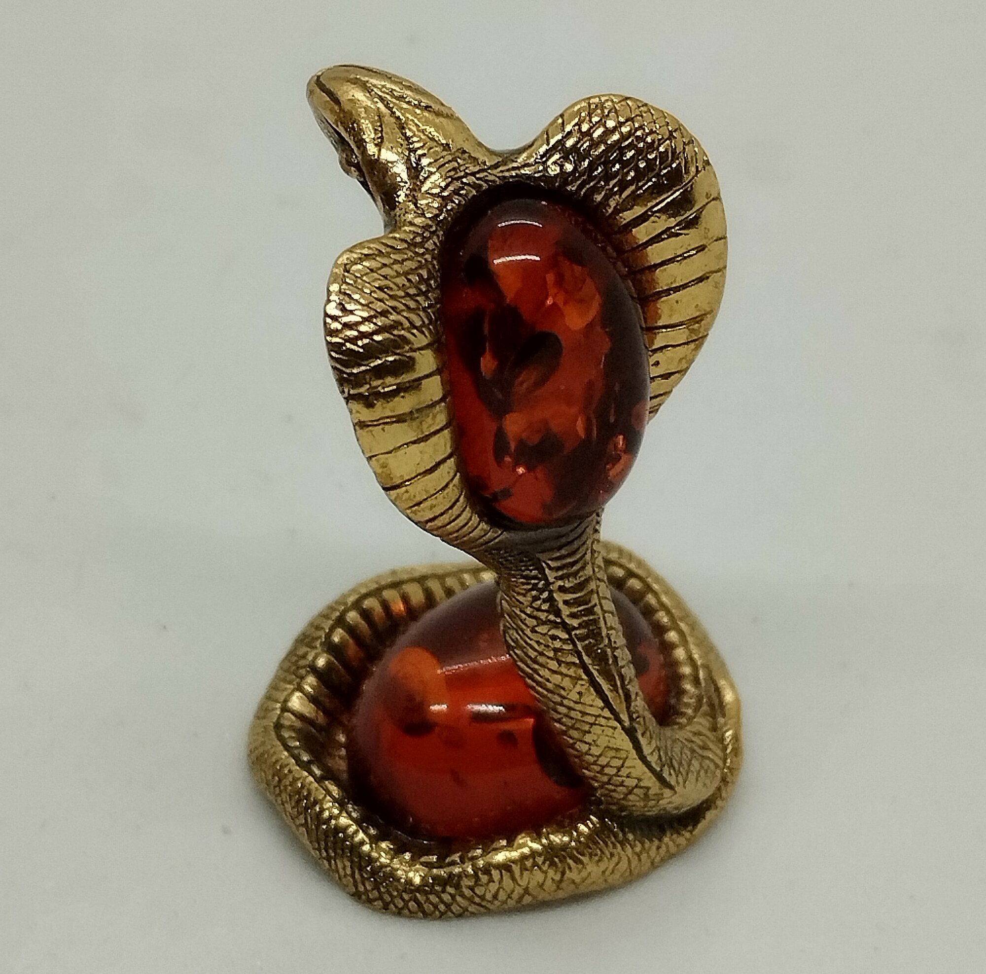 Фигурка бронза с янтарем "Змея", арт 313 — фото 1