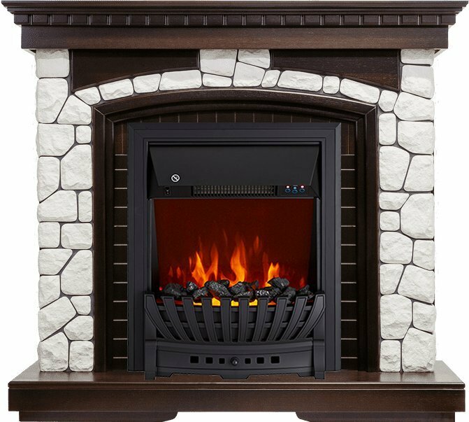 Электрокамин Royal Flame Glasgow - Темный дуб / Белый с очагом Aspen Black