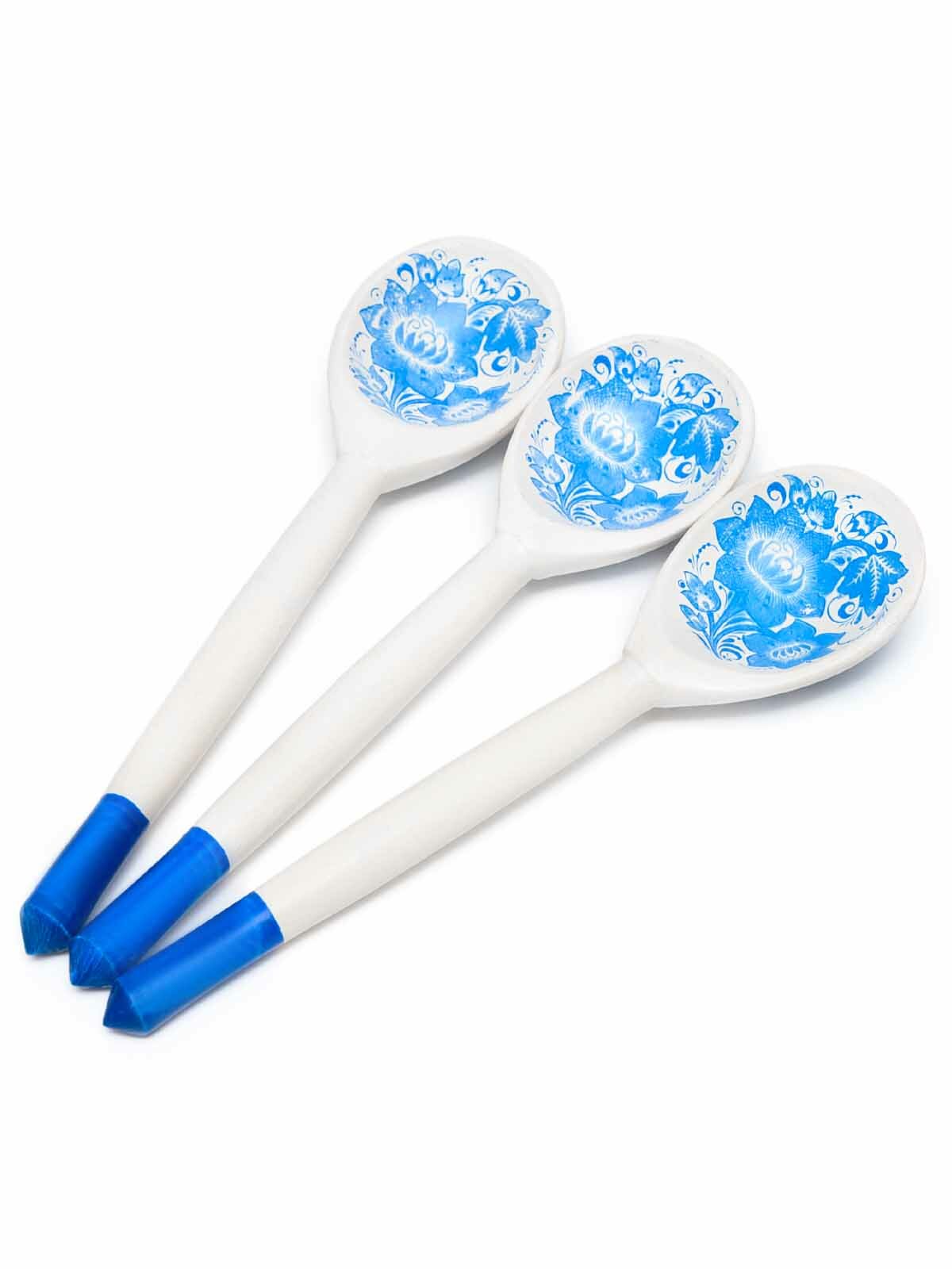 Деревянная ложка чайная с росписью - Гжель, голубая, 15 см