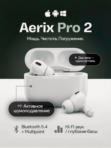 Изображение товара Наушники для телефона беспроводные Aerix Pro 2, Hi-Fi звук с глубокими басами, с активным шумоподавлением