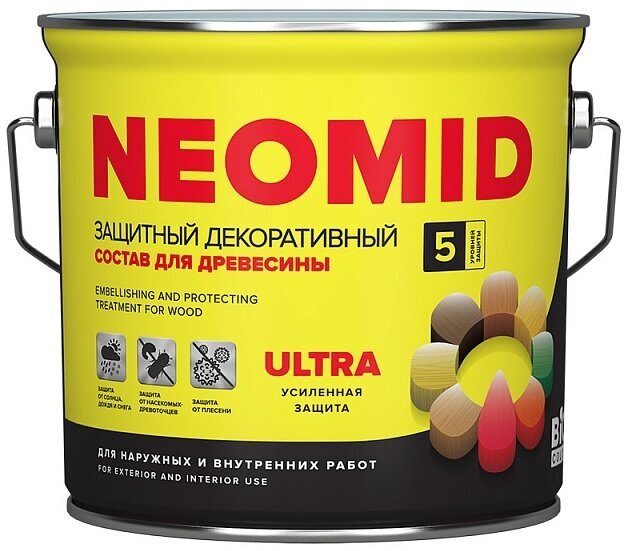 Защитный декоративный состав для древесины NEOMID BiO COLOR Ultra - 9 л. Тик.