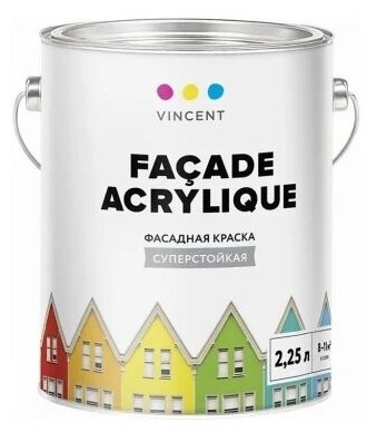 Краска Vincent Faсade Acrylique F-2 / Винсент Фасад Акрилик акрилатная матовая для фасадов, 2.25л, белый