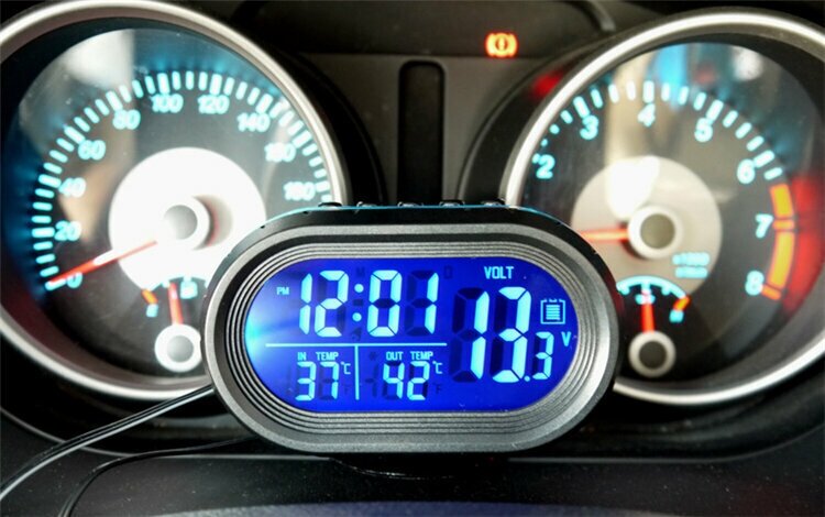 Часы с термометром и вольтметром автомобильные Синяя подсветка - фотография № 2