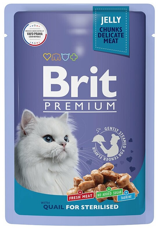 Пауч Brit Premium для взрослых стерилизованных кошек перепелка в желе 85гр, 4шт - фотография № 1