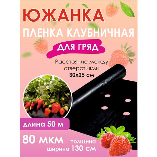 Пленка мульчирующая перфорированная для клубники, 1,3м х50 м, 80 мкм, черная 30х25 см