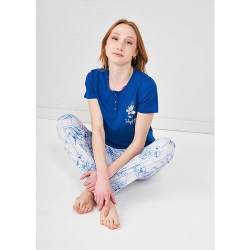 фото Пижама relax mode, короткий рукав, карманы, размер 46/48, синий