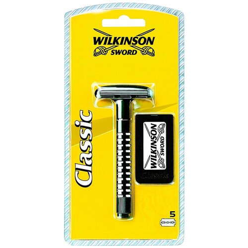 Т-образная бритва Wilkinson Sword Classic, черный, сменные лезвия 5 шт. т образная бритва rockwell razors 6c white chrome сменные лезвия 5 шт