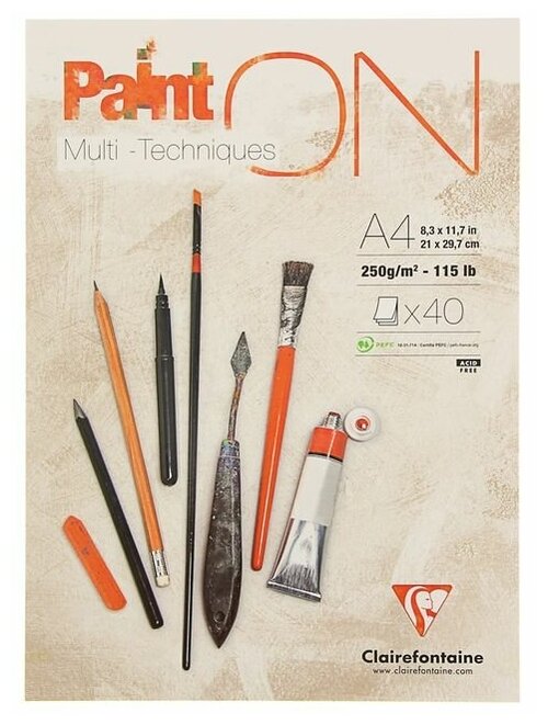 Альбом для смешанных техник Clairefontaine PaintOn  29.7 х 21 см (A4), 250 г/м², 40 л. белый