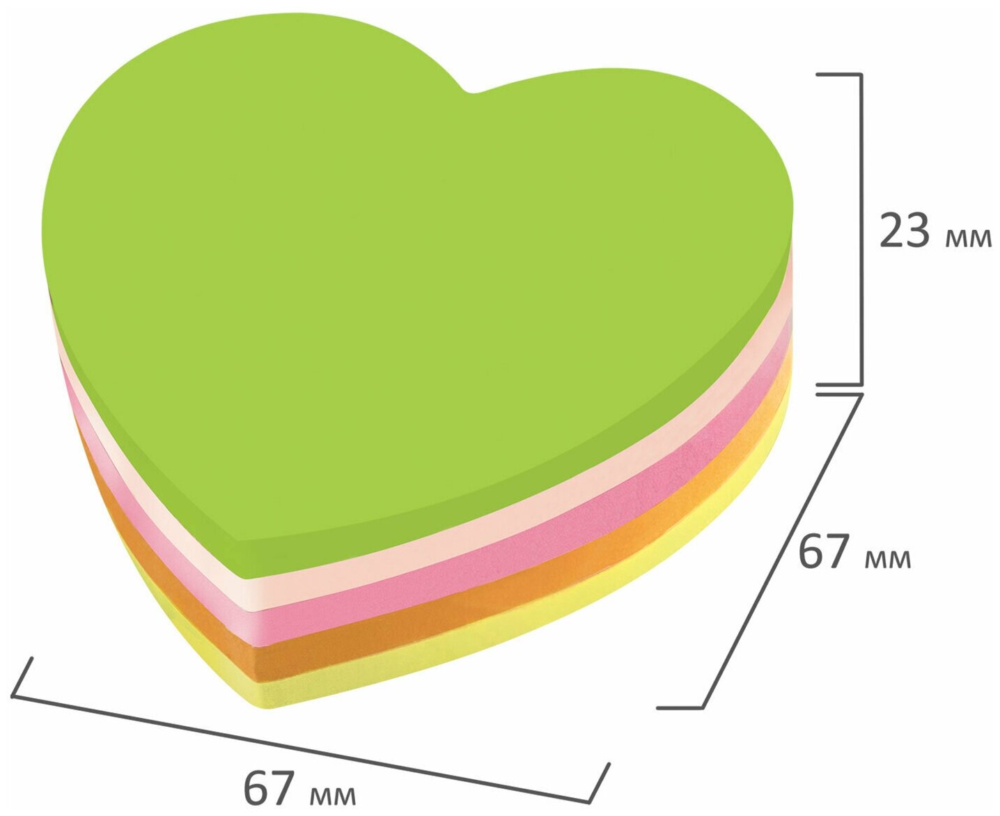 Блок самоклеящийся (стикер), фигурный, BRAUBERG, НЕОНОВЫЙ, в форме сердца, 67х67 мм, 250 листов, 5 цветов, 126690 - фото №5