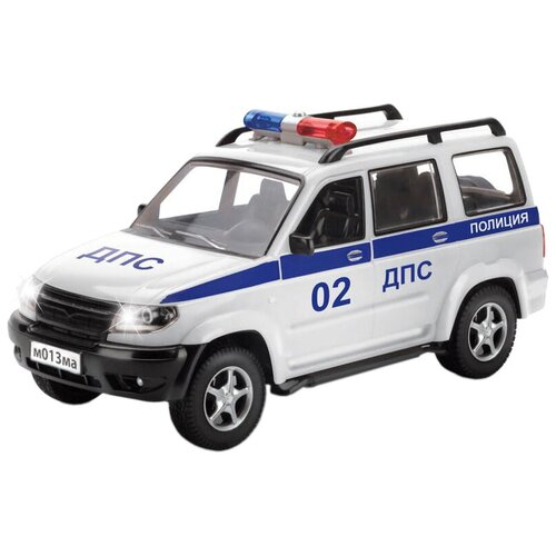 Полицейский автомобиль ТЕХНОПАРК УАЗ Патриот ДПС (X600-H09001-R), 21 см, белый машина инерционная полиция открываются двери свет звук пламенный мотор 870885