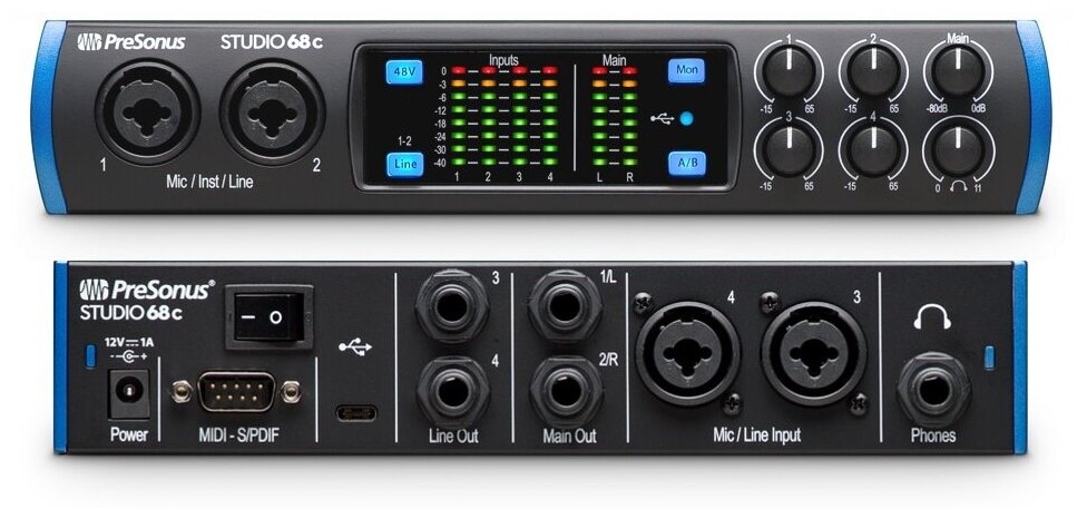 PreSonus Studio 68C аудио/MIDI интерфейс, USB-C 2.0, 6 вх/6 вых каналов, предусилители XMAX, до 24 бита/192кГц, MIDI I/O, S/PDIF I/O, ПО StudioLive Ar