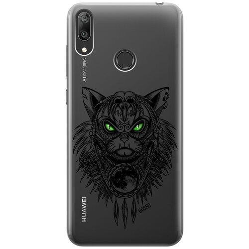фото Ультратонкий силиконовый чехол-накладка clearview для huawei y7 (2019) с 3d принтом "shaman cat" gosso