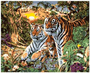 Дружная семья тигров Раскраска картина по номерам на холсте