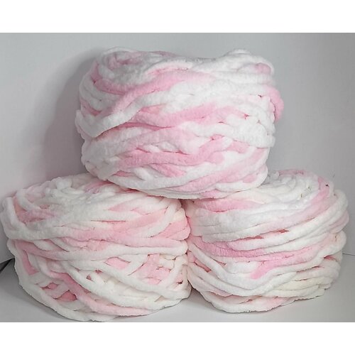 Пряжа для вязания плюшевая , меланжевая белая/розовая 