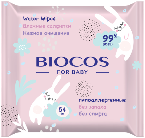 Влажные салфетки BioCos Water Wipes, липучка, 54 шт., 1 уп.