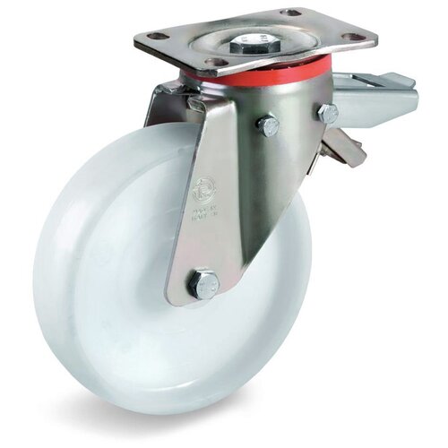 фото Колесо tellure rota 686956 поворотное с задним тормозом, диаметр 200мм, грузоподъемность 750кг, полиамид, шариковый подшипник, усиленный кронштейн серии p