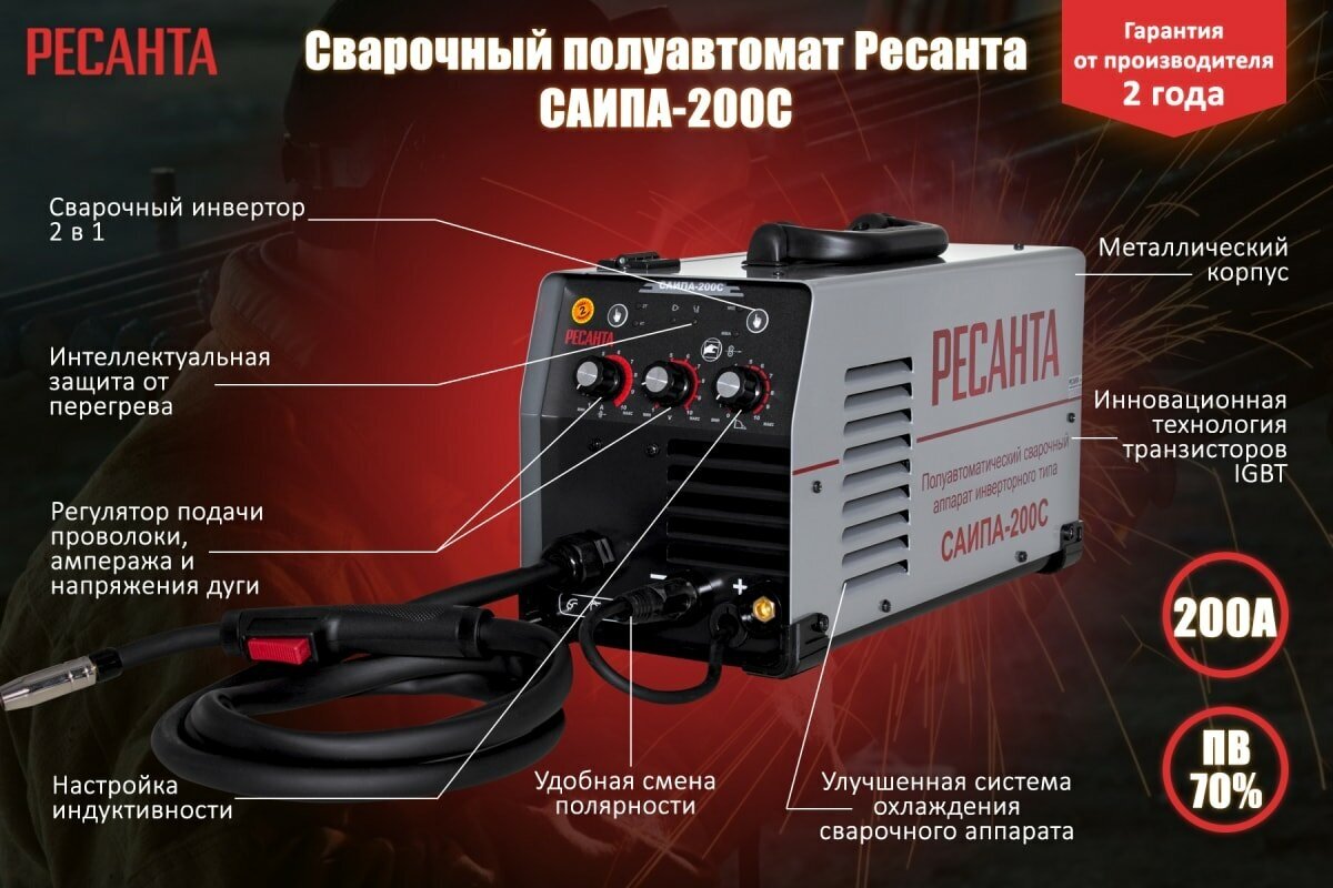 Сварочный аппарат инвертор РЕСАНТА САИПА-200C [65/56] - фото №3