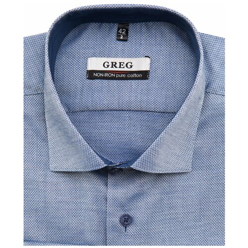 фото Рубашка мужская длинный рукав greg 213/111/8673/1, прямой силуэт / сlassic fit, цвет синий, рост 174-184, размер ворота 44