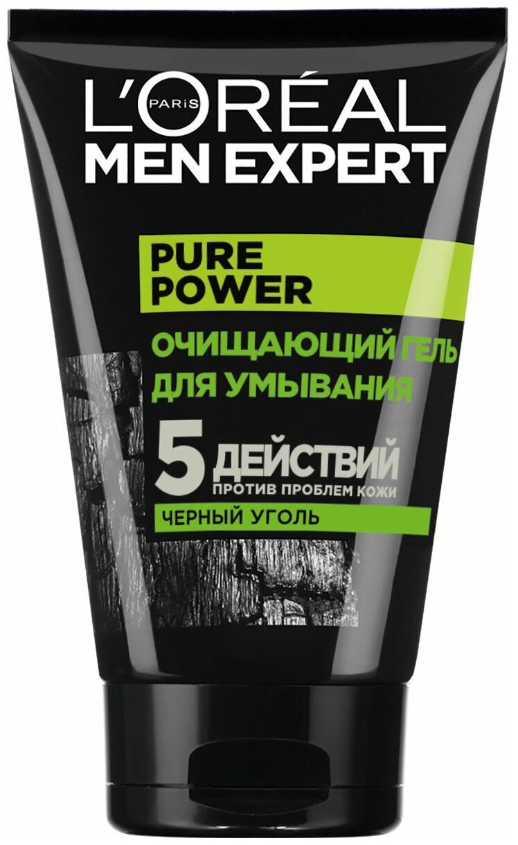 L'Oreal Paris Очищающий Гель для умывания Men Expert 5 действий против проблем кожи с черным углем, 100 мл