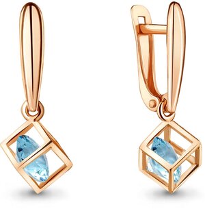 Серьги AQUAMARINE, серебро, 925 проба, золочение, топаз