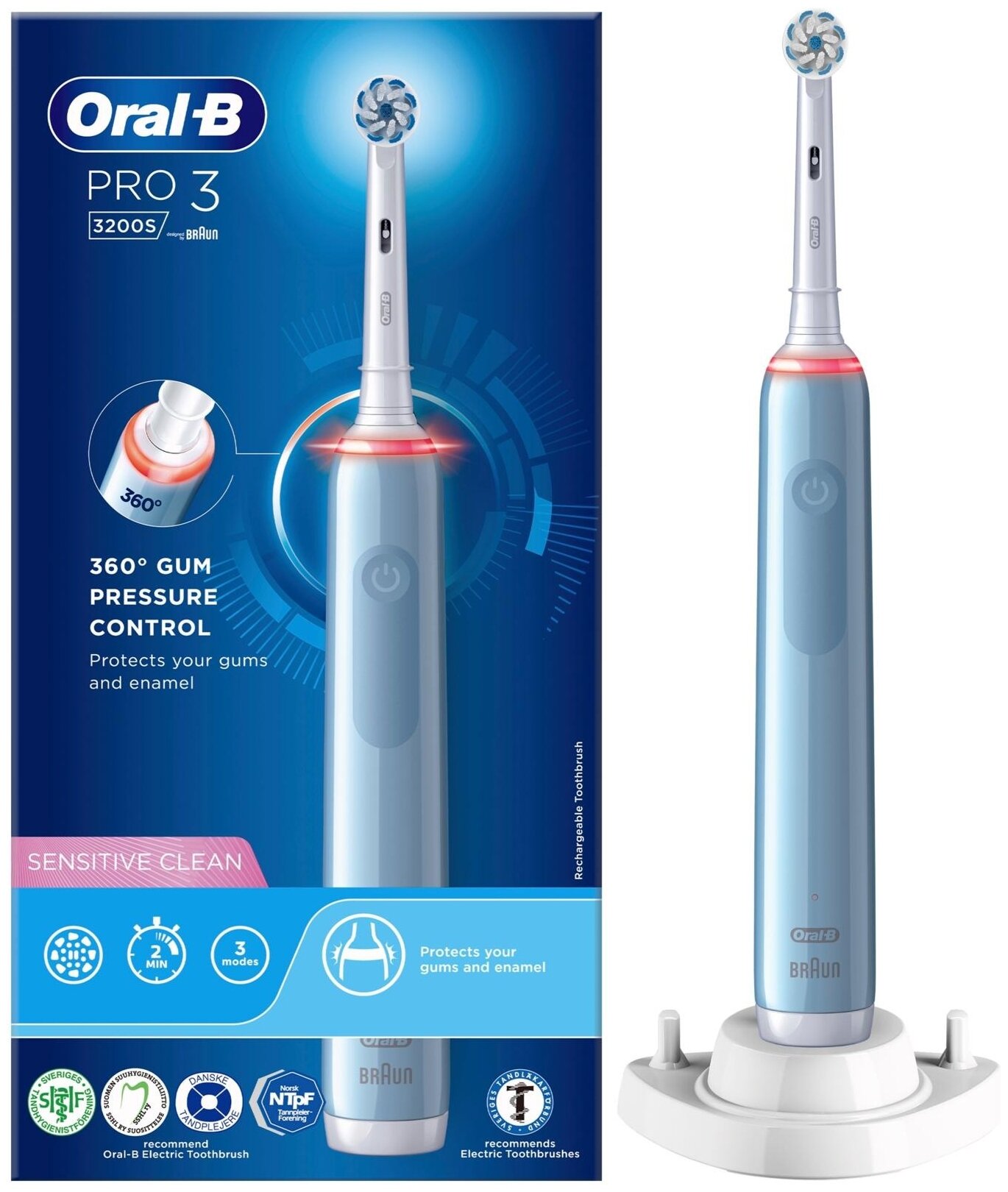 Электрическая зубная щетка Oral-B Pro 3 3200S, синий 3200S