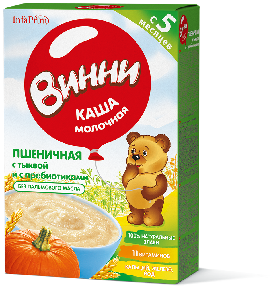 Каша Винни молочная пшеничная с тыквой и с пребиотиками, с 5 месяцев, 200 г