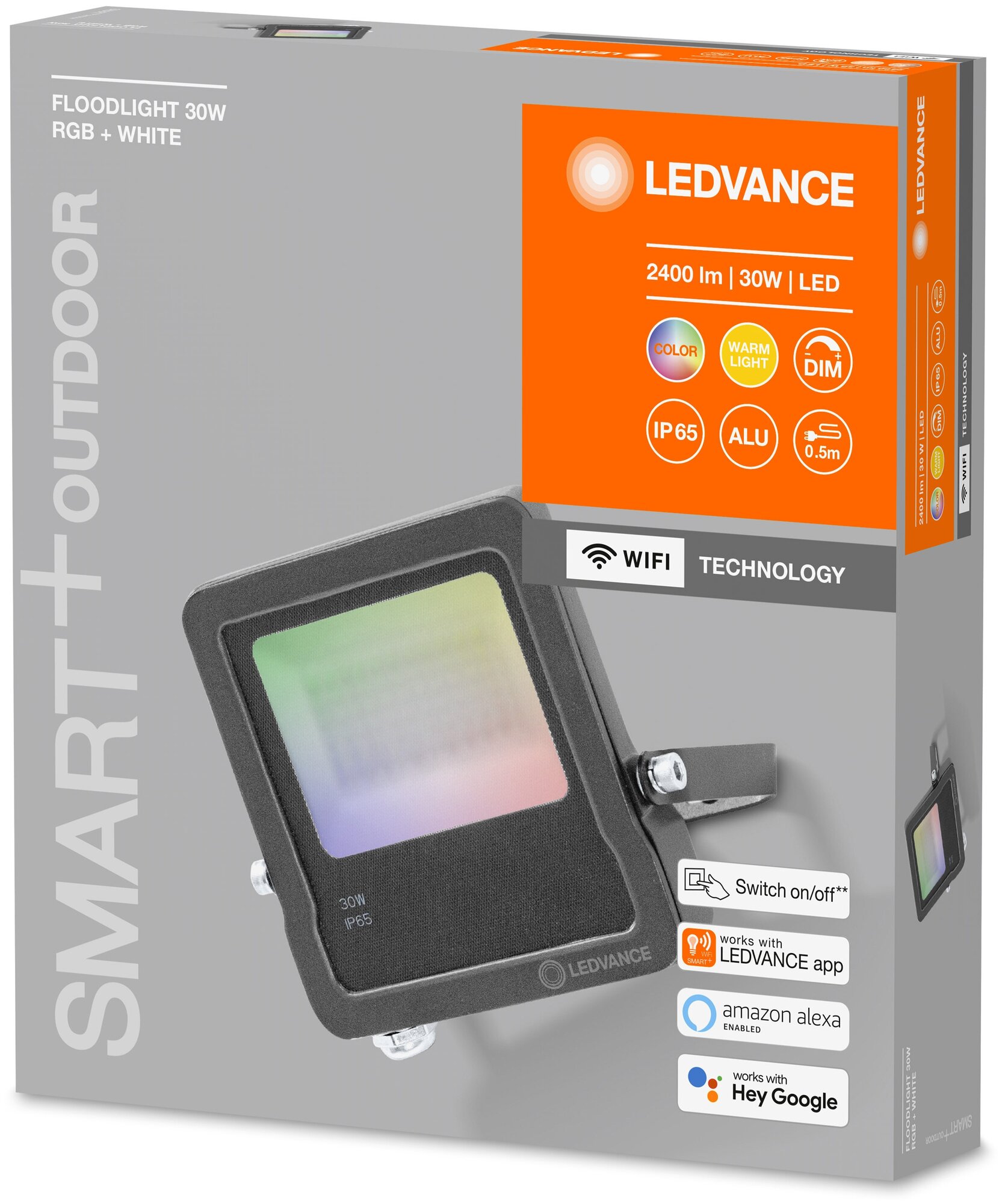 SMART WI-FI FLOOD 30W RGBW 2190lm IP65 DG LEDVANCE - LED прожектор с управ-ем