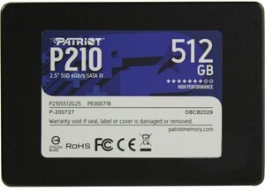 Patriot P210 512GB Internal SSD - SATA 3 2.5 - Solid State Drive -  P210S512G25