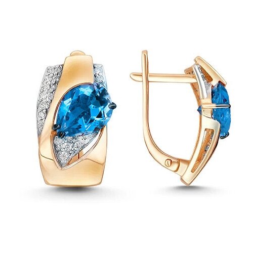 Золотые серьги с природным голубым топазом