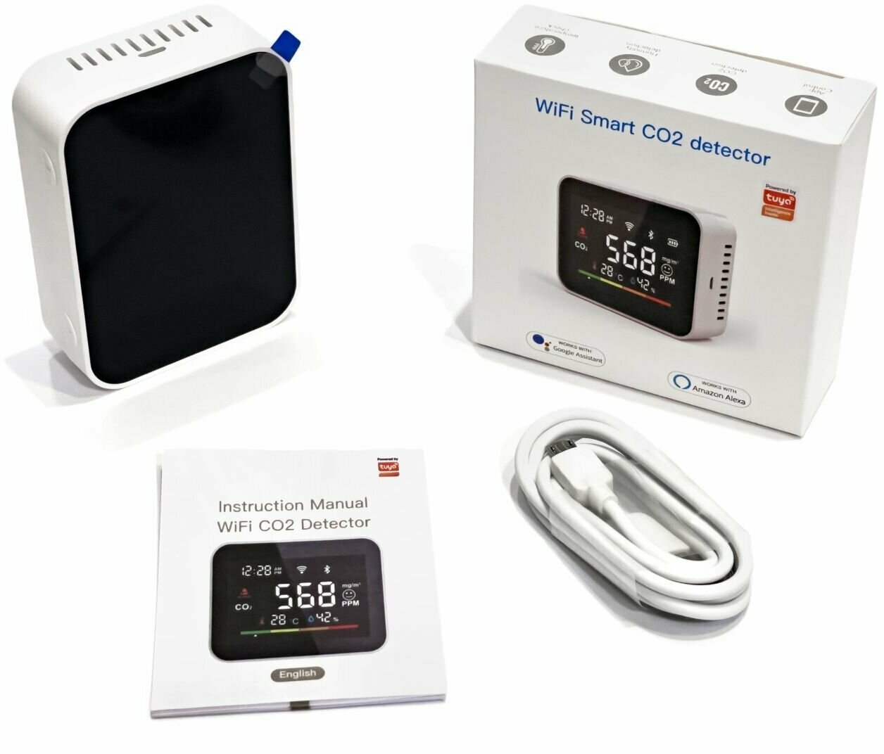 Умный WIFI датчик CO2 температуры и влажности (с экраном) белый корпус