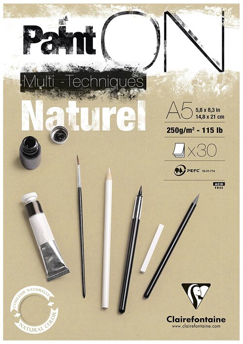 Альбом для смешанных техник Clairefontaine PaintOn Naturel  21 х 14.8 см (A5), 250 г/м², 30 л. крафт