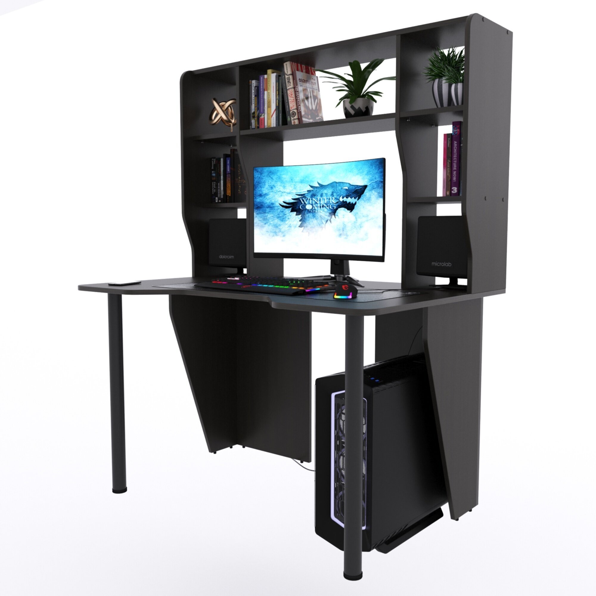 Компьютерный стол "Старк" с большой надстройкой, 140х90х152,6 см, венге