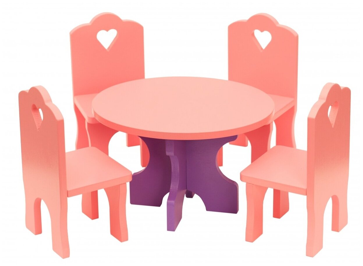 Кукольный столик со стульями (цветной набор)