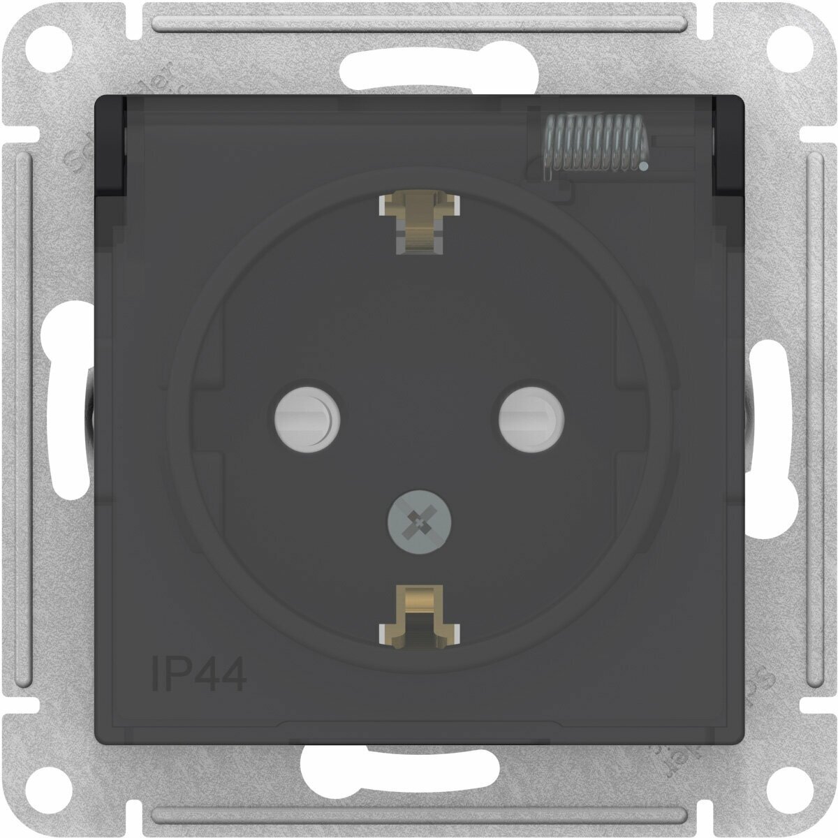 Розетка с заземлением Schneider Electric Atlas Design, с защитными шторками, на винтах, с крышкой, ip44, карбон - фотография № 2