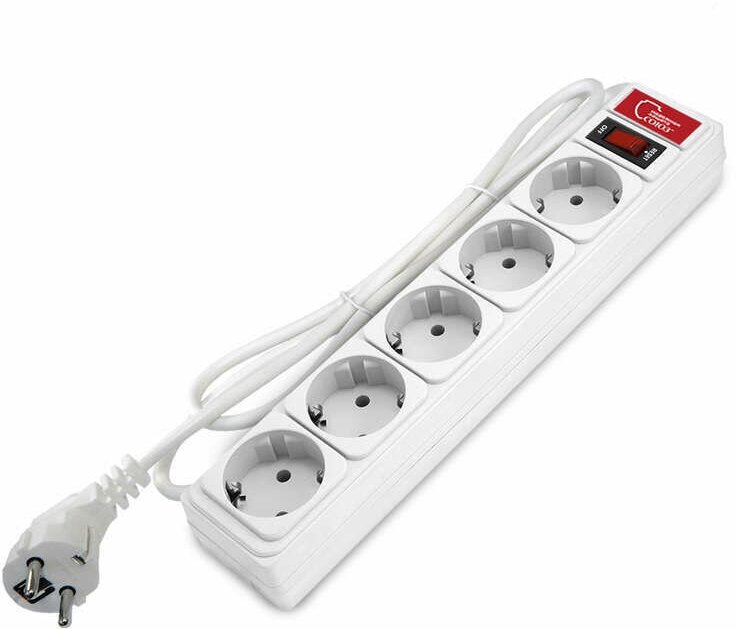 Удлинитель с сетевым фильтром 5х1.8м 10А IP21 ПВС 3х0.75 бел. Союз 1340