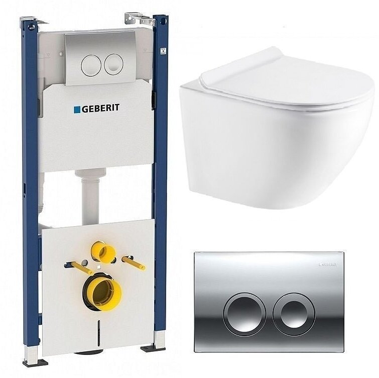 фото NEW Комплект Инсталляция Geberit Delta 21 + Унитаз подвесной безобадковый Azario Grado AZ-0046