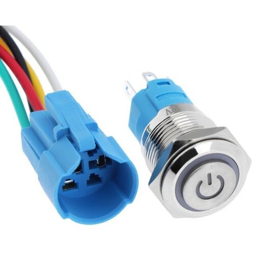 Выключатель 12 В 3 А 5 pin IP67 d 16мм провод 15 см белый 581₽