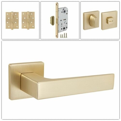 Комплект ручек для дверей Fuaro RED_LINE_SL_SSG-39_MAGWC, сатинированное золото (ручка + завертка WC + магнитный замок + 2 универсальные петли)