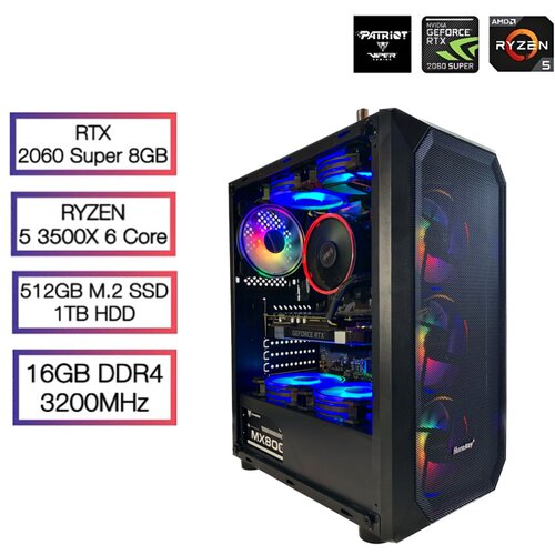 Игровой компьютер AMD Ryzen 5 3500x (3.6 ГГц) NVIDIA GeForce RTX 2060 SUPER (8 Гб) 16 ГБ DDR4 HDD:1000 SSD:512