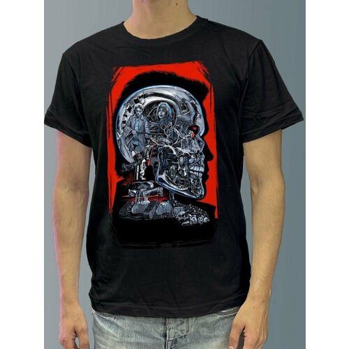 фото Футболка мужская черная из хлопка с dtf рисунком терминатор - 4090 будь на стиле