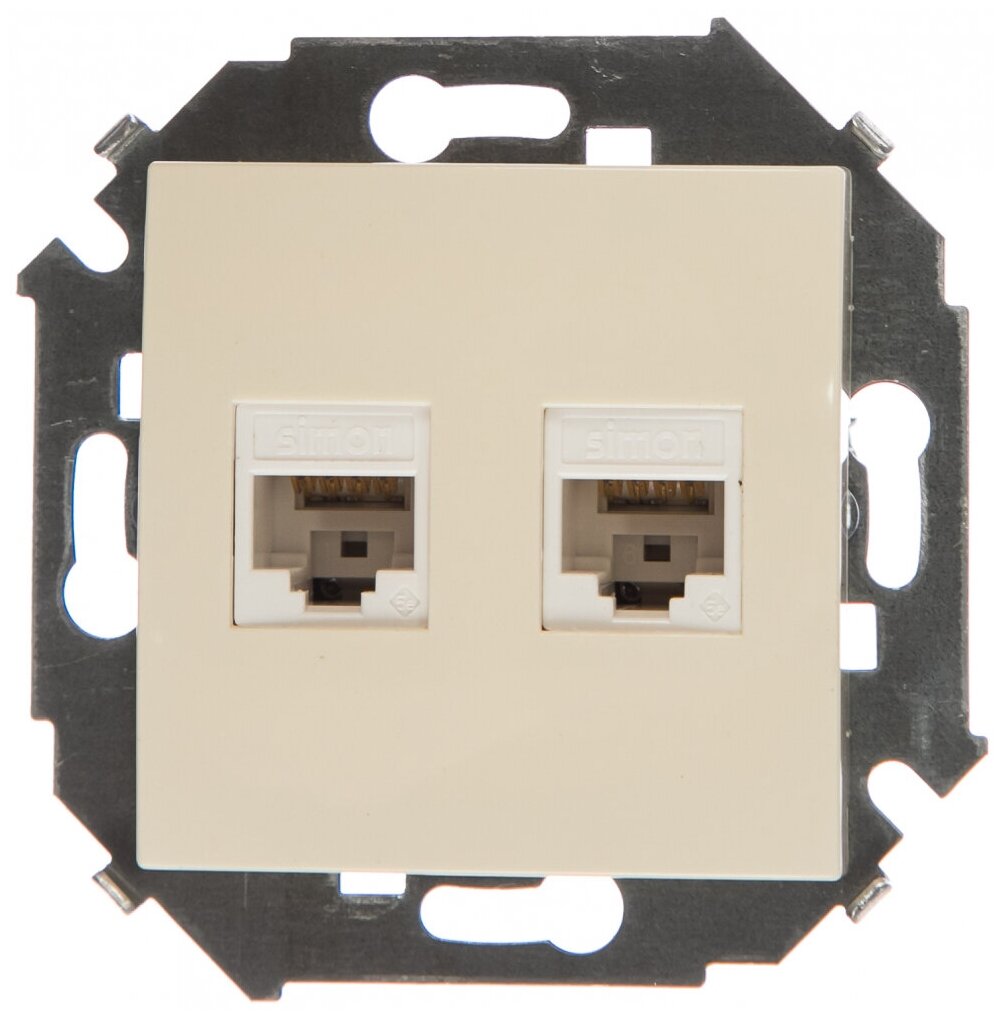 15 1591552-031 Розетка компьютерная (2хRJ45, cat.5e, AMP, под рамку, скрытая установка, слоновая кость) Упаковка (20 шт.) Simon - фото №1