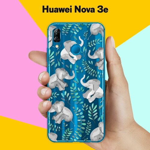 Силиконовый чехол Узор из слонов на Huawei Nova 3e силиконовый чехол на huawei nova 3e узор из такс для хуавей нова 3е